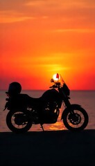 Fototapeta premium Generative AI image showcasing a motorcycle silhouette against a vibrant sunset background