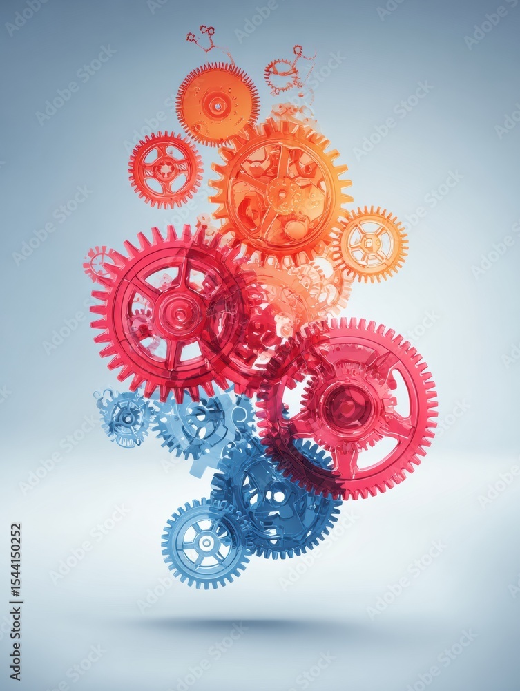 Aufkleber Interlocking Abstract Gears and Cogs Creating a Dynamic Design in Red and Blue Tones Against a Clean Backdrop