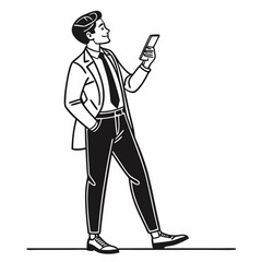 Stylish man using smartphone, clean cutout, transparent background