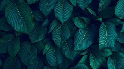 Lush Dark Green Tropical Leaves Background Texture