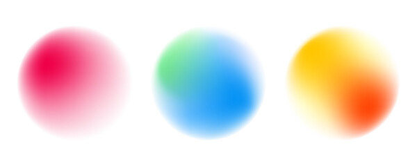 Set color circle gradient noise gradation. Abstract colorful watercolor blur mesh on isolated transparent background. Circle shape png.