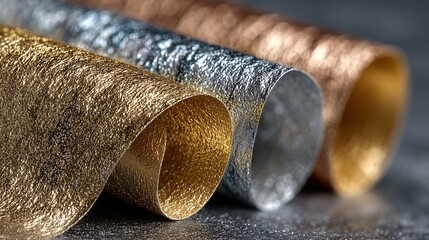 rolled glitter metallic paper in gold and silver colors