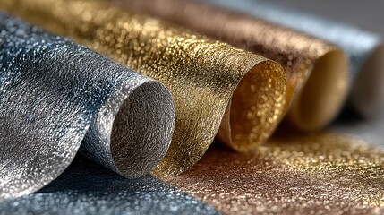 rolled glitter metallic paper in gold and silver colors