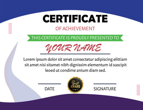 Certificate of achievement template design for award winners