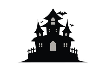 Spooky Halloween Haunted House Silhouette Illustration Eerie Castle Design