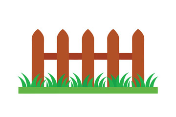 Charming Wooden Fence with Lush Green Grass A Simple Illustration