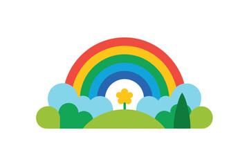 Fototapeta premium Vibrant Rainbow over Lush Green Hillside A Colorful Nature Illustration
