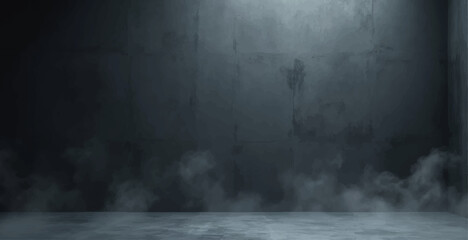 Mysterious dark fog blankets the forest, creating an abstract, ethereal mist with hints of light and shadow