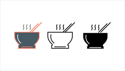 Hot soup bowl line icon set , outline and filled vector sign, linear and full pictogram isolated on white. Symbol, logo illustration
