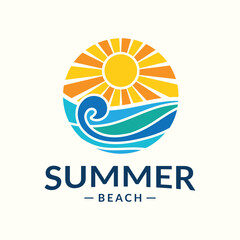Summer beach logo with sun and wave illustration