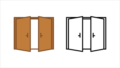 Open double door line icon. Black and white. Illustration vector
