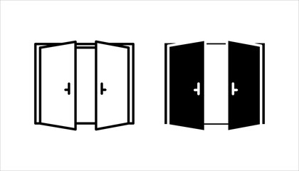Open double door line icon. Black and white. Illustration vector
