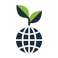 Green Leaves Sprouting From Dark Blue Global Icon Eco Friendly Environment Concept Graphic