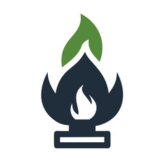 Green And Dark Blue Flame Icon Eco Friendly Energy Symbol Renewable Resource Logo Design