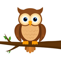 Cartoon Owl Sitting on Branch &ndash; PNG Clipart for Kids