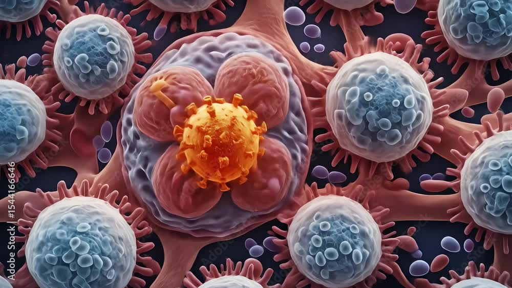 Aufkleber close up view of virus interacting with cells under microscope in laboratory