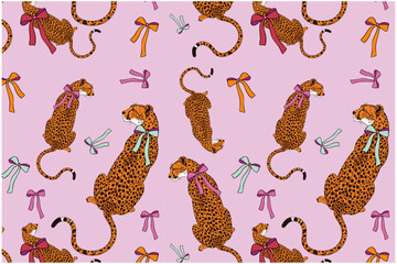Coquette Leopard Seamless Pattern – Feminine Pink Animal Print Design for Fashion and Decor