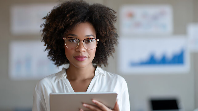 Businesswoman analyzing data on tablet team meeting