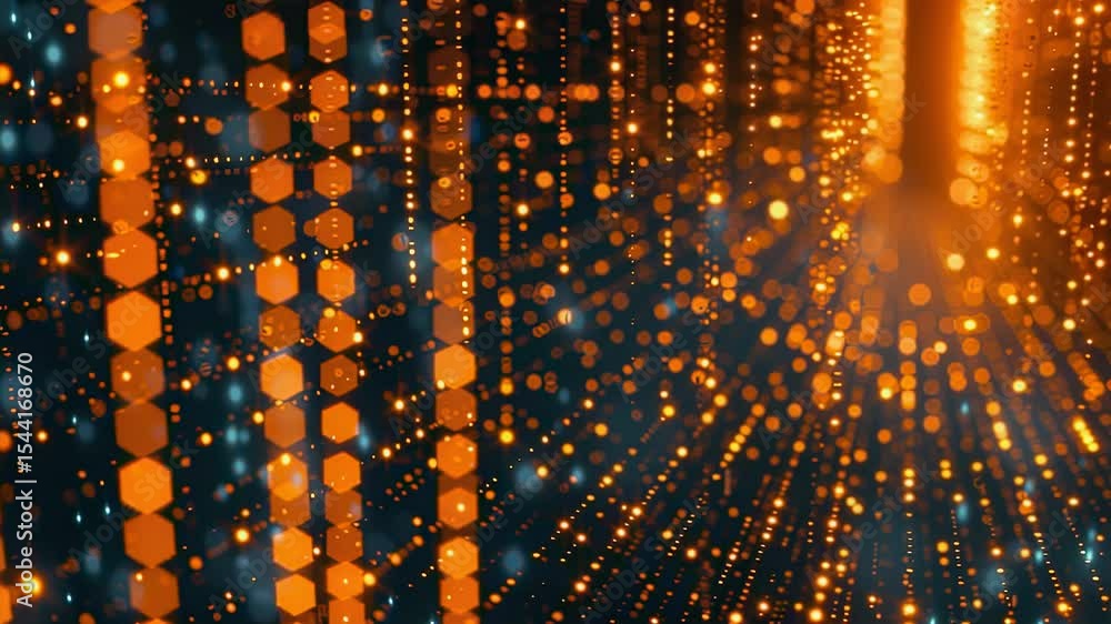 Aufkleber abstract digital network with glowing orange and blue particles, creating a futuristic and technolog