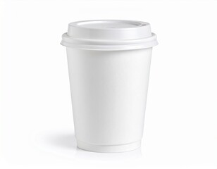 Blank White Disposable Coffee Cup with Lid - Perfect for Branding on white background 