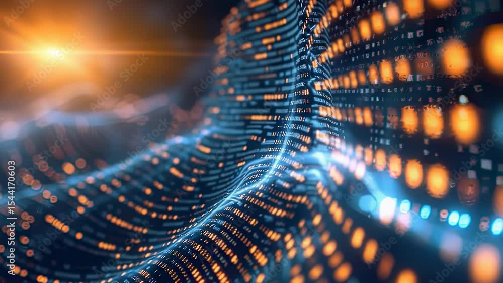 Aufkleber abstract digital wave with glowing data points, futuristic technology background