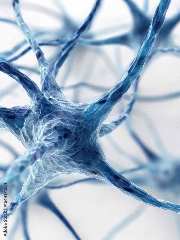 Poster abstract tangled nerves in blue tones on white background showcasing a soft 3d render of medical con