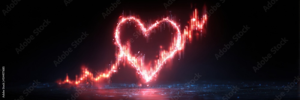 Poster Abstract Glowing Heart With Racing Pulse Graph in Open Space Conveying Emotion and Energy at Night