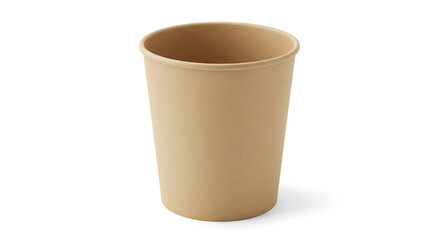 Isolated blank kraft paper coffee cup with lid on white background, disposable takeaway drink container for branding mockup and packaging design concept