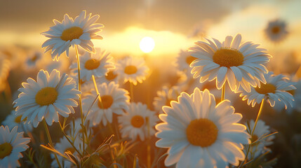 field of sunflowers in the sunset