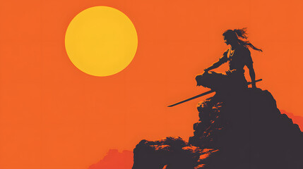 silhouette of a man on the top of mountain