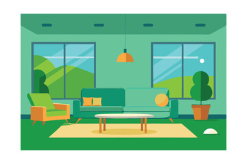 Modern Living Room Interior Design Green Oasis with Natural Views