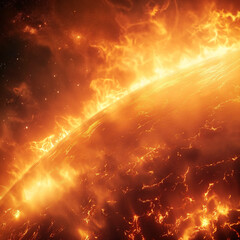 Celestial Inferno: Witness the raw power of a stellar inferno, with the sun's fiery surface erupting into a mesmerizing display of cosmic energy, casting an awe-inspiring spectacle.