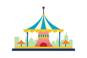 Whimsical Carousel Illustration Cityscape Fairytale Fun