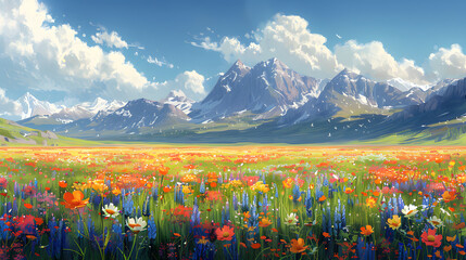 mountain landscape with flowers