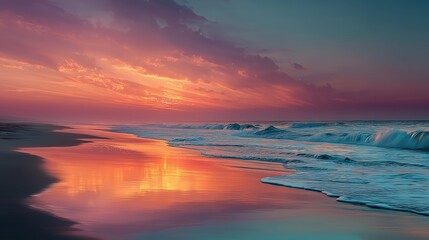 sunset ocean waves with warm orange and pink colors