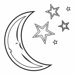 Obraz premium Moon and stars line art vector illustration for coloring page or graphic design night sky theme concept 100