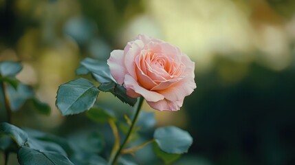 A delicate pink rose in bloom.