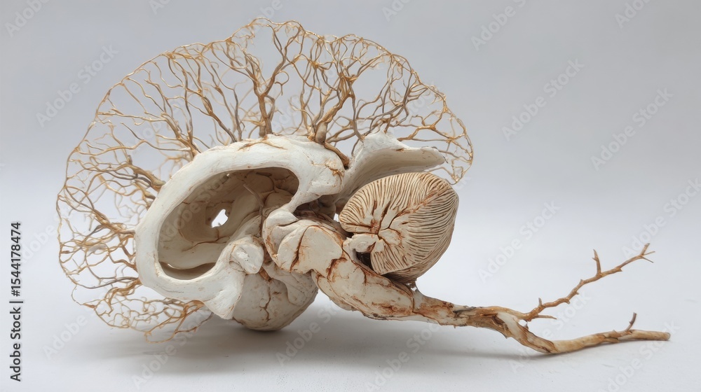 Poster Clay Model of a Brain With Exposed Nerves Showcases Intricate Details and Textures, Highlighting the Complexity of Neural Connections in Art Form