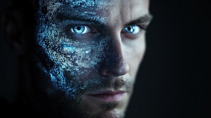 Digital Interface on Human Face Representing Technology and Innovation