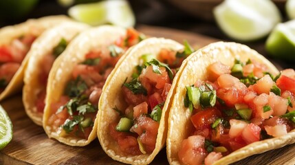 Tasty tacos on a wooden board