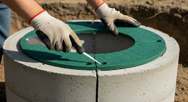 Sealing Concrete Well Ring Joint with Caulking