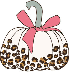 Coquette pumpkins for Halloween, Leopard print Pumpkins decorate with pink bow hand drawn