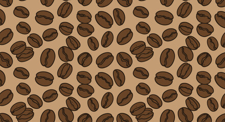 Obraz premium Coffee beans pattern on a beige background.