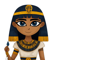 Pixel Art Egyptian Queen Young Woman with Blue Eyes and Gold Jewelry