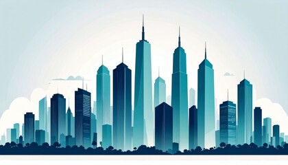 Fototapeta premium Cityscape Skyline Vector Illustration in Blue Tones