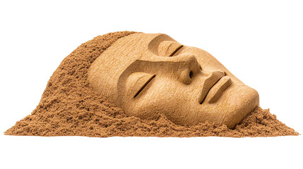 Serene Sand Sculpture A Peaceful Face Partially Submerged in Beige