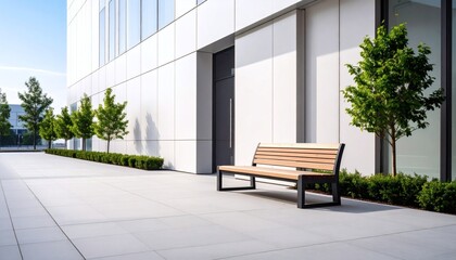 Modern Building Exterior with Bench