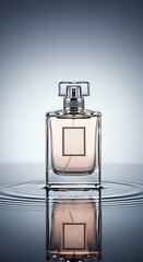 perfume, artistic photography, professional photography, water, gradient, soft light and shadow, exquisite, water splash, water waves, image photography, high-end perfume, advertising, material, metal