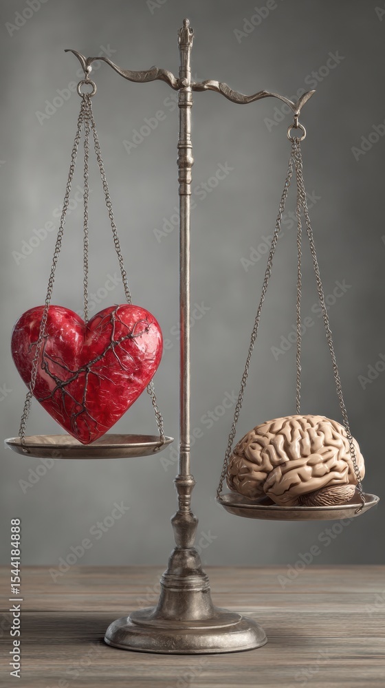Aufkleber Understanding the Balance Between Emotion and Reason Through a Heart and Brain on a Scale