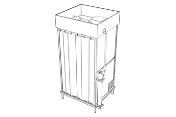 Wireframe Portable Sanitation Station: Essential COVID-19 Coronavirus Prevention and Hygiene Solution. Monochrome Technical Drawing for Public Health Safety and Infection Control, Ideal for Pandemic 